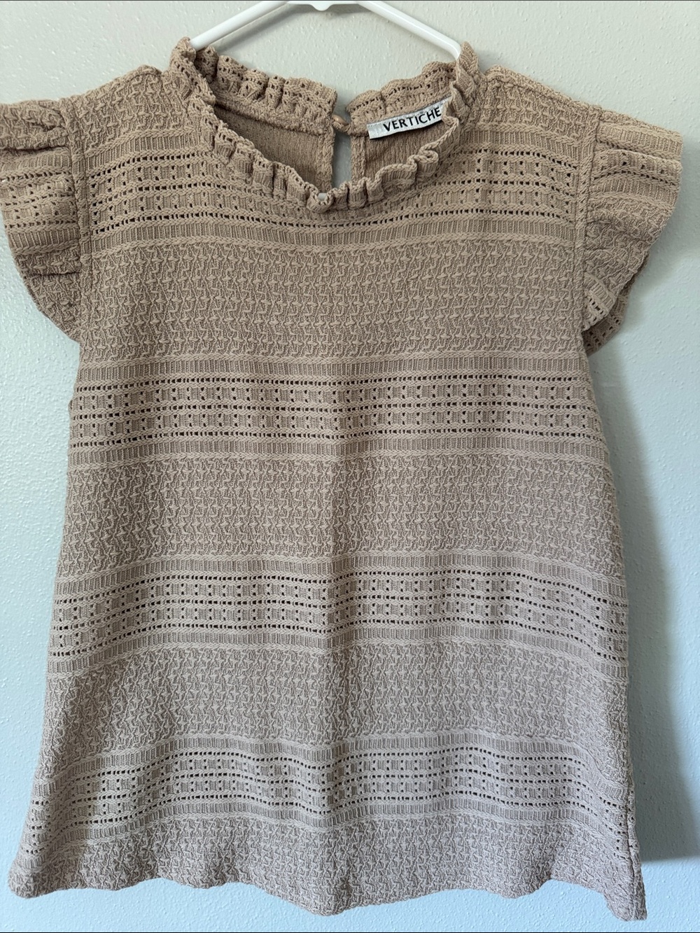 Lace Knit Flutter Sleeve Blouse — Beige